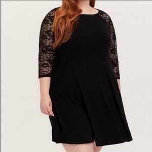 Torrid Black Swing Dress with Lace Sleeves